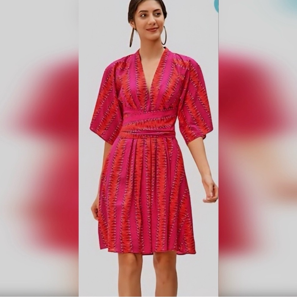 eshakti Fuchsia and Orange V-Neck Dress
